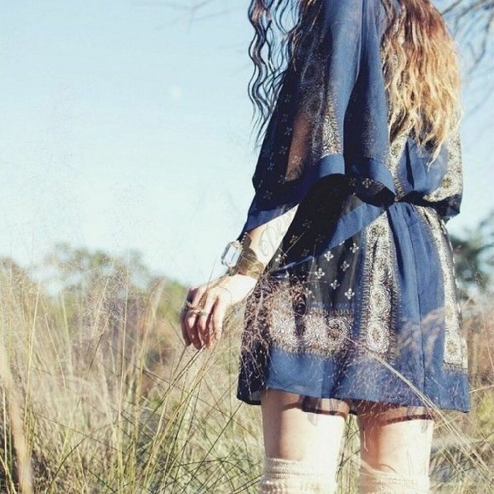 Free People Kimono Print Festival Boho Hippie Tunic Mini Dress